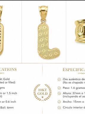 10KT Gold L Initial Pendant Charm - Polished Gold Letter L